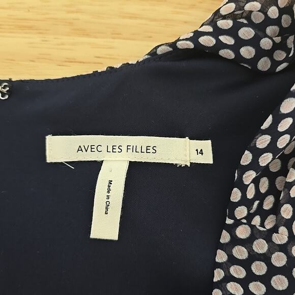 AVEC LES FILLES Navy Blush Polka Dot Flounce‎ Tiered Ruffle Maxi Dress Size 14 - Picture 3 of 10